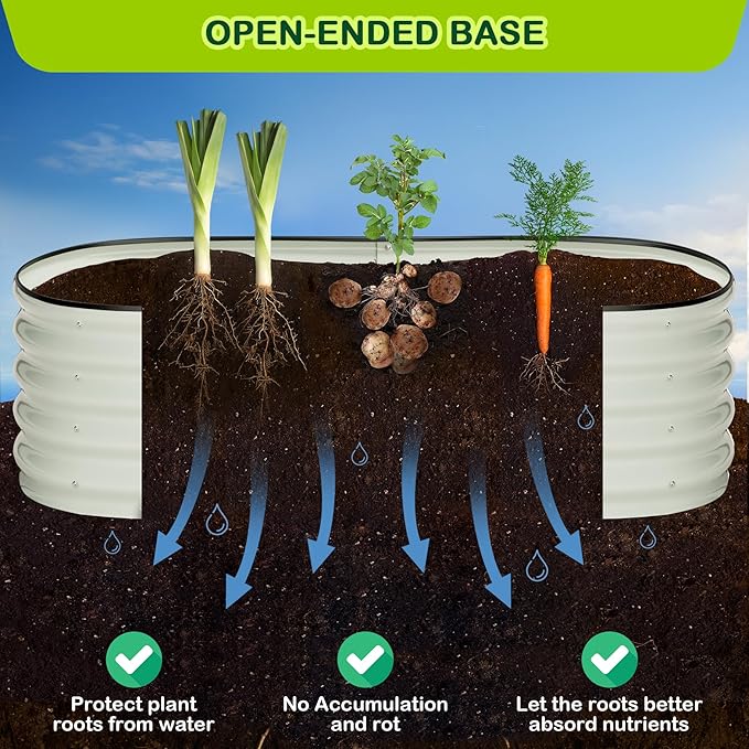 2 Pcs 4.5x2x1.5ft Oval Raised Garden Bed,Galvanized Raised Beds,Open-Ended Base Metal Raised Planter Beds,Garden Bed Outdoor,Planter Raised Boxes for Vegetables,Flowers,Tool-Free Asse,White-CasaMuseHome