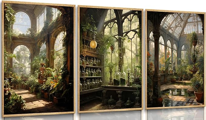 3pcs William Morris Green Plants Canvas Wall Art Medieval Castle Posters Prints Gothictalian Landscape Painting Pictures Paintings Wall Decor for Living Room Bathroom Bedroom Decoration Unframed-CasaMuseHome