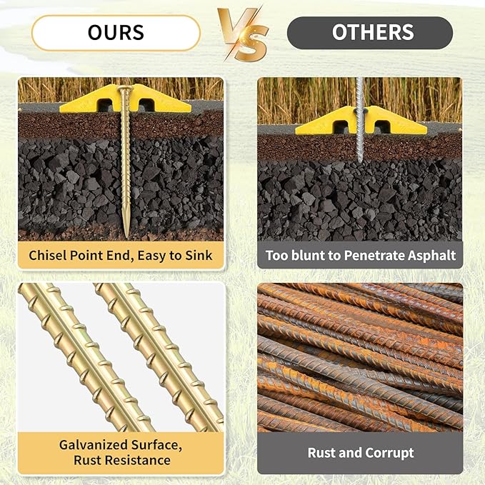 16 Inch Rebar Stakes (20 Pack) 1/2 Inch Diameter Galvanized Steel Ground Anchors Heavy Duty Anchoring Spikes for Speed Bump, Parking Curb and Tent-CasaMuseHome