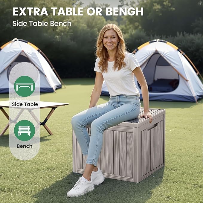 45 Outdoor Storage Box, Waterproof Resin Deck Box with Side Handles, Lockable Outdoor Bench for Indoor & Outdoor Use, Storage Bin for Patio Cushions, Garden Tools, Package Delivery, Grey-CasaMuseHome