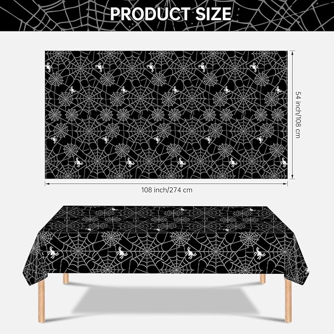 2 Pcs Halloween Tablecloth - Plastic Halloweens Spider Webs Table Cloth, Black Disposable Rectangle Spiderweb Table Cover for Halloween Party Decorations Supplies Favors Tables Decor, 108 x 54 Inch-CasaMuseHome