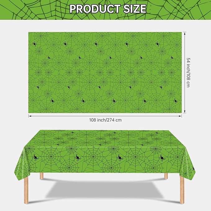 2 Pcs Halloween Tablecloth - Plastic Halloweens Spider Webs Table Cloth, Green Disposable Rectangle Spiderweb Table Cover for Halloween Party Decorations Supplies Favors Tables Decor, 108 x 54 Inch-CasaMuseHome