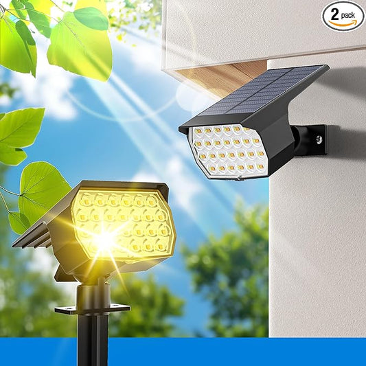 3 Colors Solar Lights Outdoor Waterproof IP65 Outdoor Spot Lights for Yard 52 LEDs 600LM Solar Powered Landscape Spotlights Solar Security Wall Lights for Garden Pathway Outside- 2 Pack-CasaMuseHome