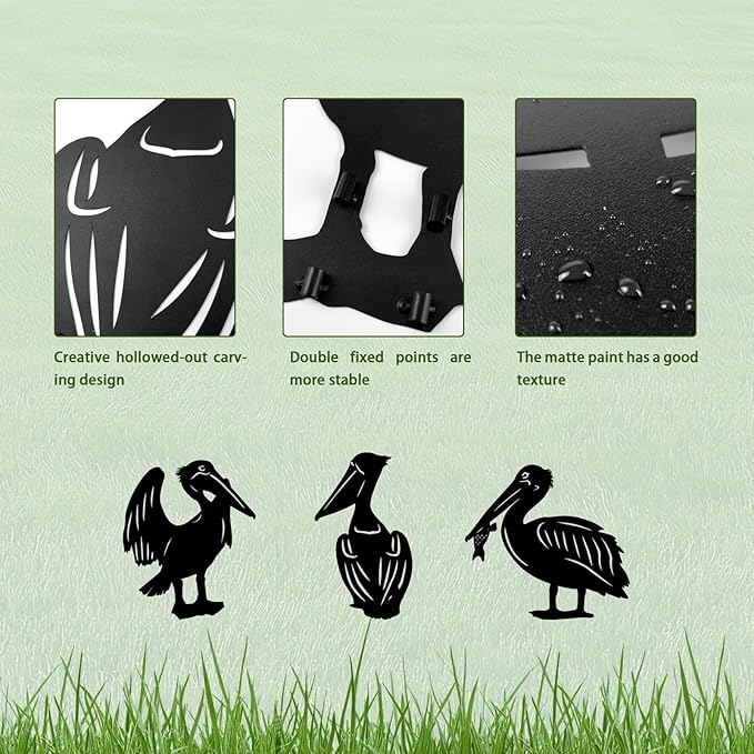3 Pack Pelican Metal Garden Decorative Stakes, Weather Proof Silhouette Statues for Yard, Patio,Outdoor Decor for Pelican Lovers and Pet Owners-CasaMuseHome