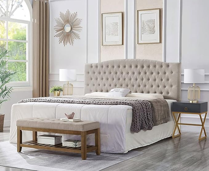 24KF Upholstered Tufted Button Linen Fabric Headboard,Comfortable Fashional Headboard King/CA King Size,Linen-CasaMuseHome