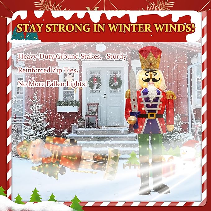 61Inch Nutcracker Christmas Decor Outdoor with LEDs 5 Feet Lighted Large Nutcracker Lighted Christmas Decorations Outdoor with Stakes & Zip Ties for Xmas Yard, Porch, Lawn-CasaMuseHome