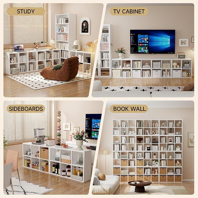 6 Cube Storage Organizer, Black Bookshelf with Storage, 2 Tier Storage Cubes,Freestanding Storage Organizer with Shelves for Living Room, Study-CasaMuseHome