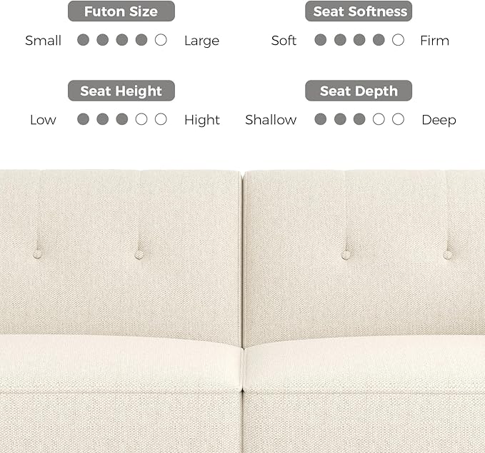 89” Futon Sofa Bed, Linen Comfy Futon Couch Bed with 2 Square Pillows, Convertible Sleeper Sofa with Adjustable Backrest& Armrests, Modern Loveseat Sleeper for Living Room, Bedroom, White-CasaMuseHome