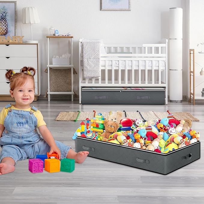 8 Pack Under Bed Storage Containers, 90L Collapsible Closet Organizers and Storage Bins, Underbed Storage Bags for Wrapping Paper, Blanket, Towels, Clothes, Comforter, Sweaters, Linen Sheet-CasaMuseHome