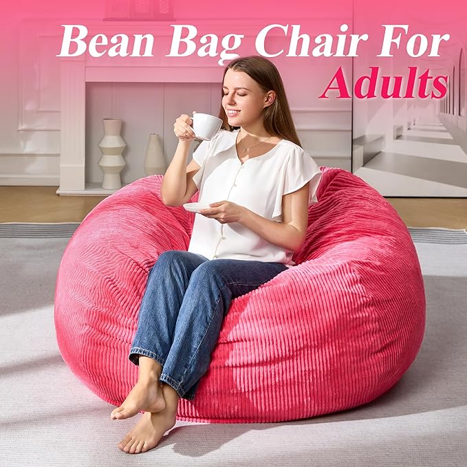 3.5FT Bean Bag Chairs Teardrop Bean Bag Chair for Adults Beanbag Chair with Memory Foam Filled Machine Washable Cover for Living Room, Bedroom (Large,Pink)-CasaMuseHome