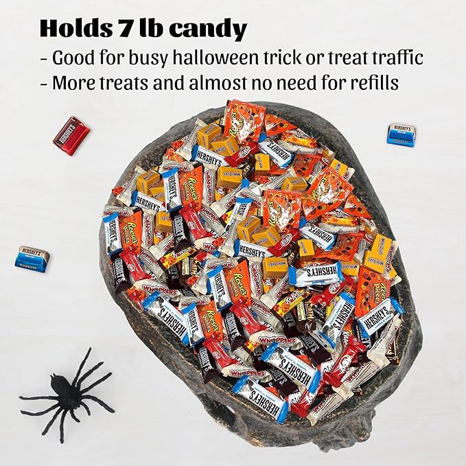 7lb Capacity Extra Large Halloween Skull Candy Dish - Deep Skull Head Halloween Candy Bowl Holder Artificial Resin Skulls Decor Indoor Outdoor Table Centerpieces Flower Pot Plant Office Pen Holder-CasaMuseHome