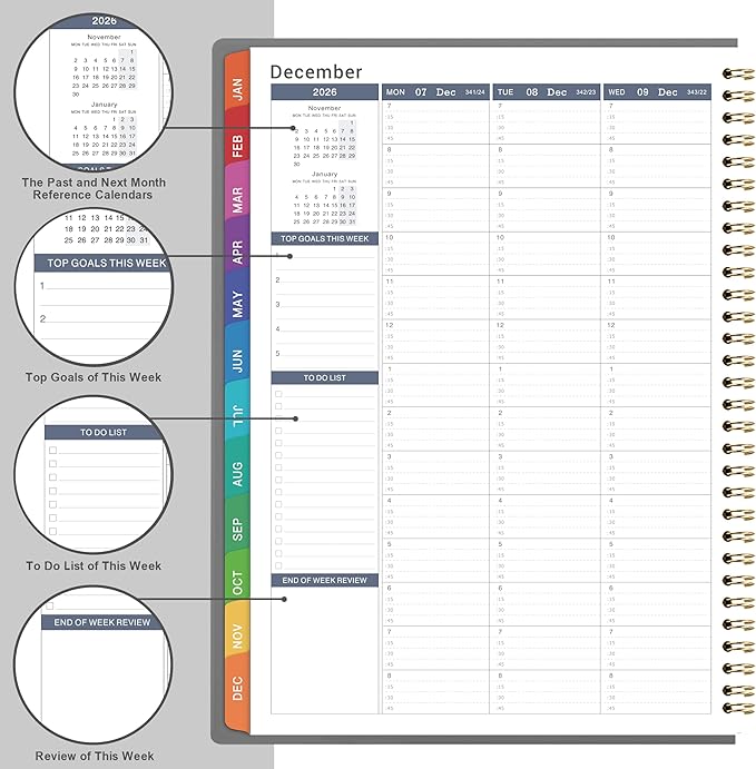 2026 Weekly Appointment Book - Appointment Book 2026, Jan 2026 - Dec 2026, Daily/Hourly Planner with Tabs, 15 Minutes, 8.26"x 11.4", Wirebound - Grey-CasaMuseHome
