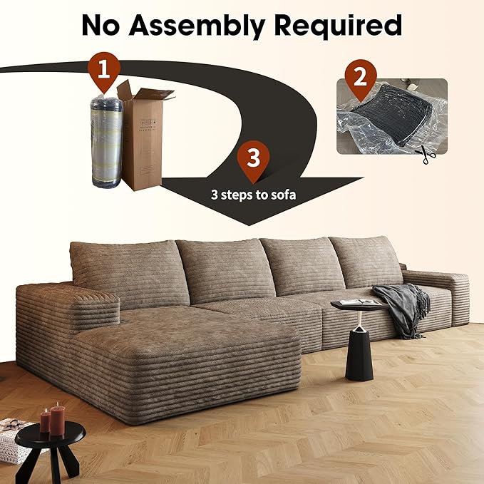 136" Sectional Couches for Living Room Modern Modular Sofa with L-Shape Couchs Upholstered Boneless Couch Deep Seat Sectional Couch with Chaise (Camel, Left Facing Chaise+3Seaters)-CasaMuseHome