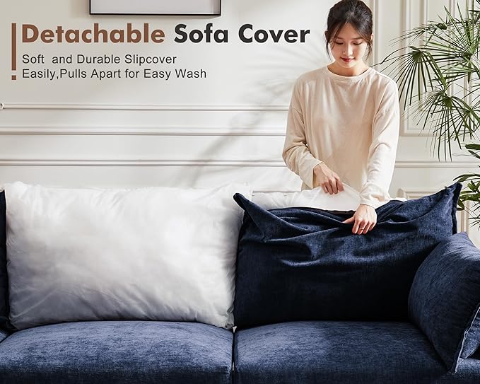 136.4" Oversized Modular Sectional Sleeper Sofa Bed, U Shaped Convertible Couch with Movable Ottoman, Large 8 Seat Corner Couches for Living Room Deep Seat Blue Chenille-CasaMuseHome