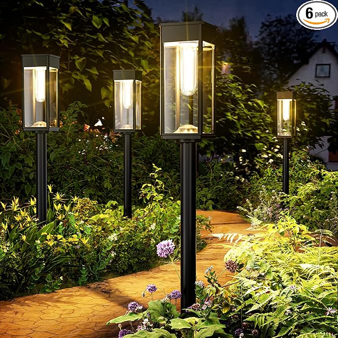 6 Pack Super Bright Solar Lights Outdoor,Solar Pathway Lights Outdoor,IP65 Waterproof Solar Garden Lights Solar Powered Landscape Lighting for Yard Patio Walkway Driveway Pathway (Warm White)-CasaMuseHome