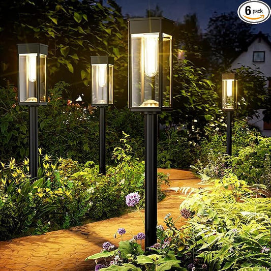 6 Pack Super Bright Solar Lights Outdoor,Solar Pathway Lights Outdoor,IP65 Waterproof Solar Garden Lights Solar Powered Landscape Lighting for Yard Patio Walkway Driveway Pathway (Warm White)-CasaMuseHome