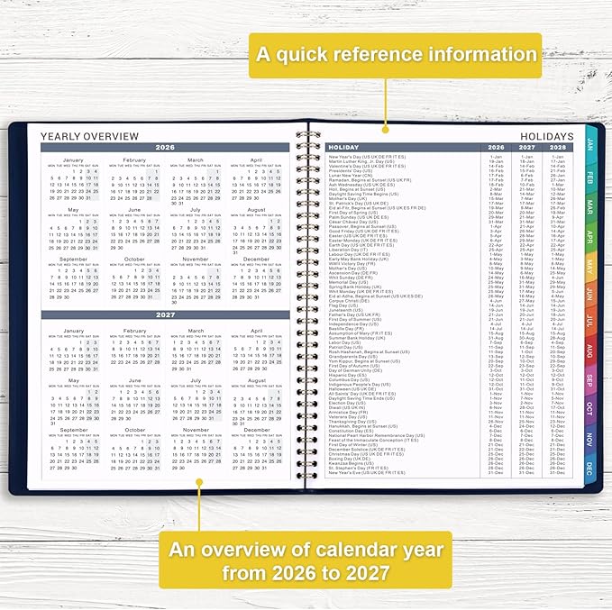 2026 Appointment Book/Planner - Weekly Appointment Book 2026, January - December 2026, 8.26"x 11.4", Daily/Hourly Planner with Tabs, 15 Minutes, Wirebound - Blue-CasaMuseHome