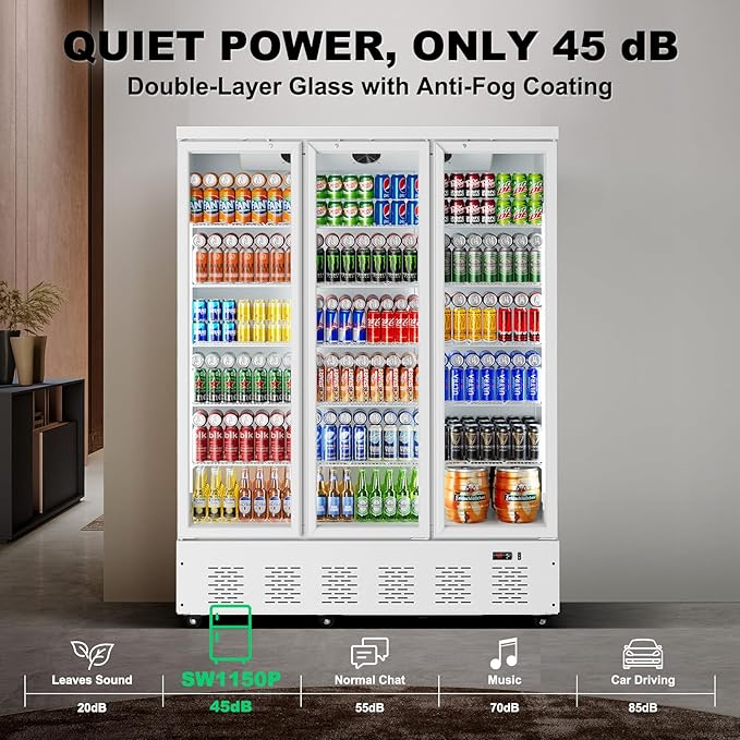 40.5 Cu.ft. Commercial Refrigerators 3 Glass Door Beverage Refrigerators Commercial Fridge Upright Cooler with Soft LED Light and 15 Adjustable Shelves for Restaurant Grocery Stores Home-CasaMuseHome