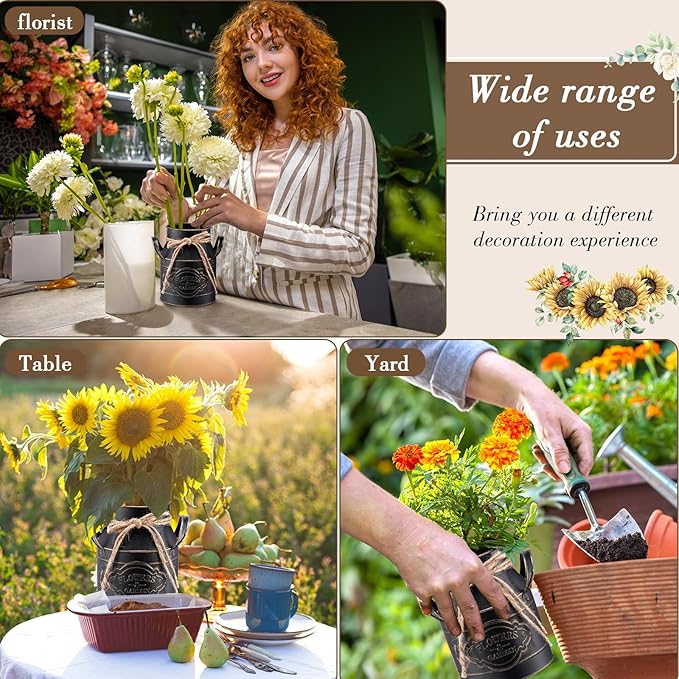 6 Inch Farmhouse Vase Decor Milk Can Vintage Flower Jug Galvanized Metal Vase with Handle Rustic Flower Buckets for Thanksgiving Christmas Table Centerpiece Weddings Gifts(Black,8 Pcs)-CasaMuseHome
