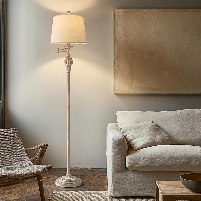 61" Vintage Floor Lamp with 350° Adjustable Swing Arm, Tall lamp Standing Lamp for Bedroom Living Room Bedside Nightstand Retro Farmhouse Mid Century Lamp Light Home Décor Office Gifts-CasaMuseHome