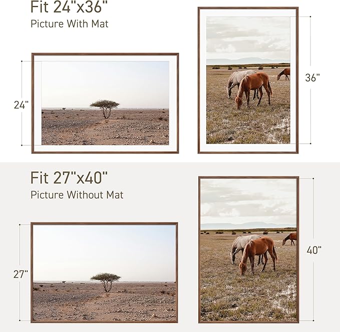 27x40 Poster Frame Natural Solid Walnut Photo Frames with 24x36 Removable Mat Wall Hanging Large Handcrafted Frame with HD Plexiglass Wall and Tabletop Display Large Picture Frame-CasaMuseHome