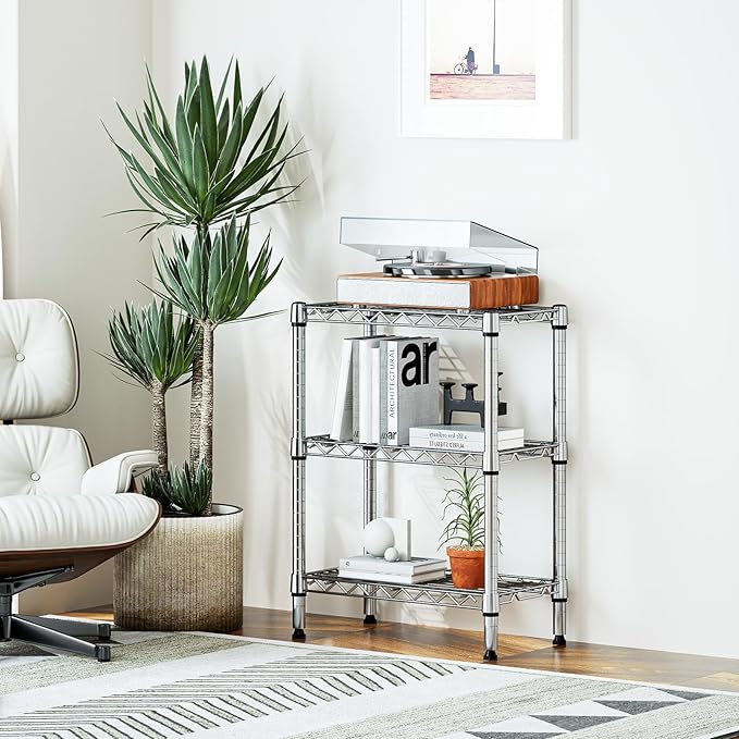 750 lbs 3 Tier Shelf Metal Storage Shelves Wire Rack Closet Organizers with PP Board for Garage Kitchen Bathroom Laundry Chrome 11.8" D x 21.7" W x 28.6" H-CasaMuseHome