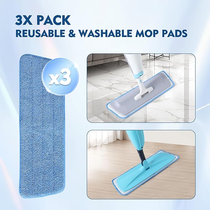 3 Pack Microfiber Mop Pads, Mop Replacement Pads Refills Floor Spray Mop Pads Wet Moping Pads Refill Reusable Pads Suitable for All Spray Mops Cleaning-CasaMuseHome