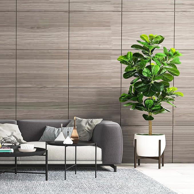 5ft Artificial Fiddle Leaf Fig Tree (60in) with Plastic Nursery Pot Faux Tree, Ficus Lyrata Fake Plant for Office House Farmhouse Living Room Home Decor (Indoor/Outdoor)-CasaMuseHome