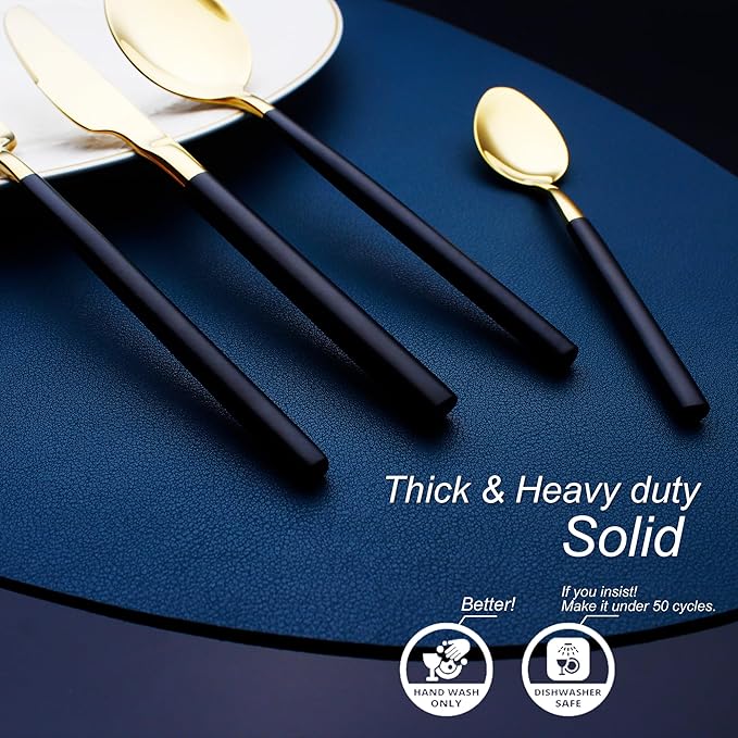 24 Piece Silverware Set For 6 Gold & Matte Black Handle Heavy duty 18/10 Stainless Steel Flatware Set Modern Design Knife/Fork/Spoon Mirror Polished Dishwasher Safe Cutlery Set with Gifts-CasaMuseHome