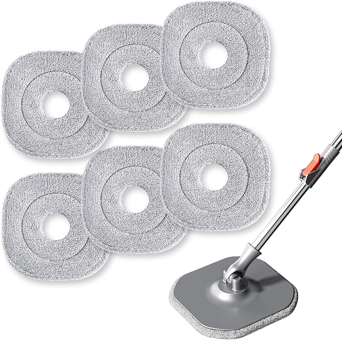 9 Inch Square Microfiber Mop Pad Refill Compatible with True & Tidy Mop System and Most 9 Inch Square Spin Mops - Thickened Washable & Reusable Mop Replacement Pad for Wet Dry Mopping(6 Pack)-CasaMuseHome