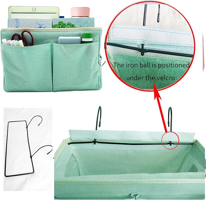 2-Pack Bedside Caddy Bedside Hanging Storage Basket Multi-Function Organizer Caddy for Bunk and Hospital Beds Dorm Rooms Bed Rails, Can be Placed Glasses Books Mobile Phones（2pcs Green）-CasaMuseHome