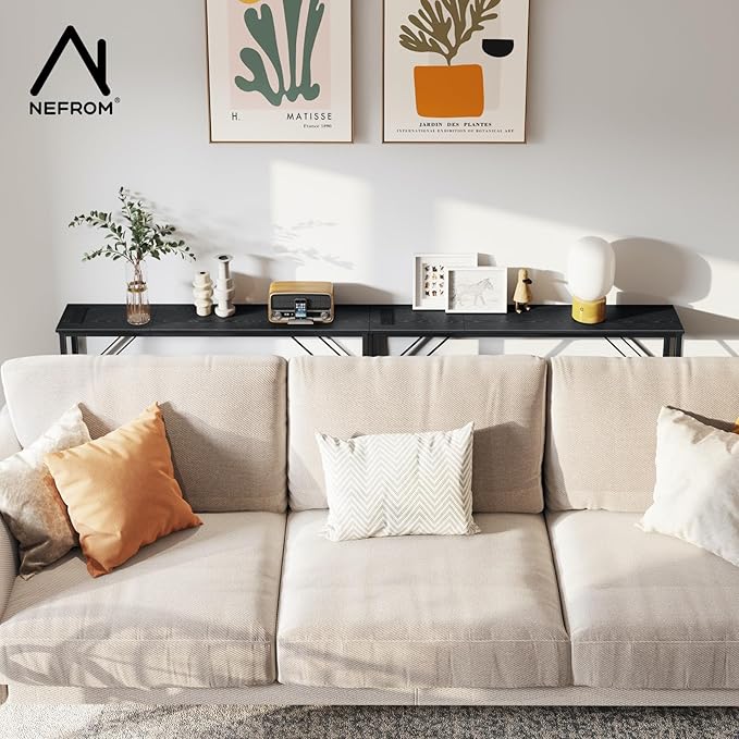 39.4" Console Table, Skinny Entryway Table with Fast-Charging Station, Narrow Long Sofa Table, Behind Slim Couch Table for Entrance, Hallway, Living Room Decor ST-BK100-1-CasaMuseHome