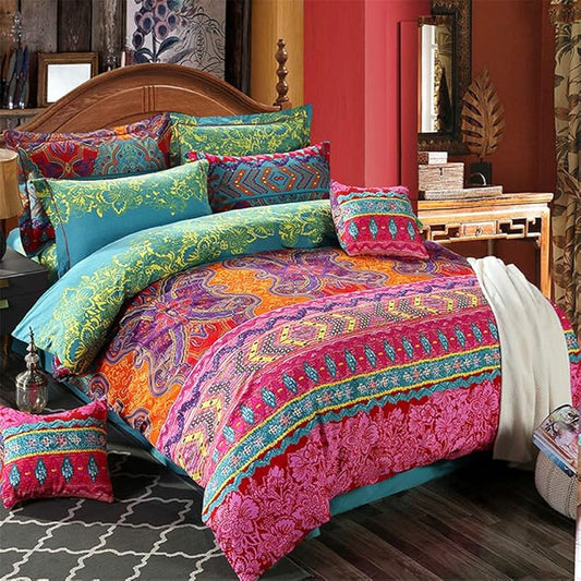ABREEZE 3Pcs Bohemia Retro Bedding Ethnic Vintage Floral Duvet Cover Boho Bedding 100% Brushed Cotton Bedding Sets Damask Paisley Coloful Mandala Down Comforter Cover,King-CasaMuseHome