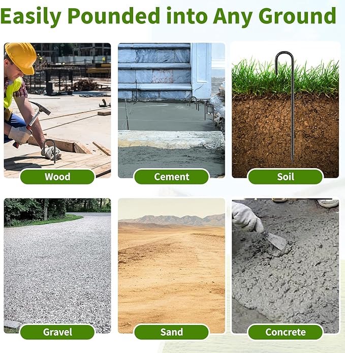 24 inches J Hook Rebar Stakes (16-Pack), Extra Long Garden Stakes with Chisel Point End Steel Rebar Ground Stakes for Tent Chain Link Fence and Outdoor Decorations Black Coated-CasaMuseHome