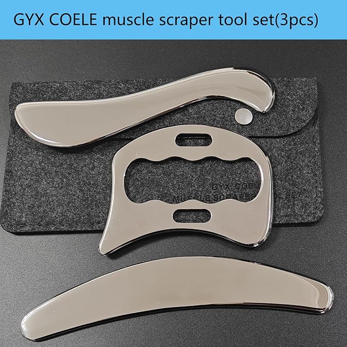 3 in 1 Muscle Scraper Stainless Steel IASTM Set, Physical Therapy Massage Scraper, Gua Sha Muscle Treatment Tools-CasaMuseHome