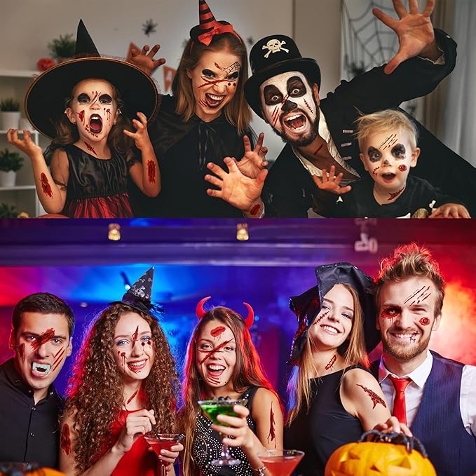 173PCS Halloween Bloody Footprints Floor Clings Plus Tattoos - Hallowmas Handprint Zombie Restroom Sign Decals Party Decorations-CasaMuseHome