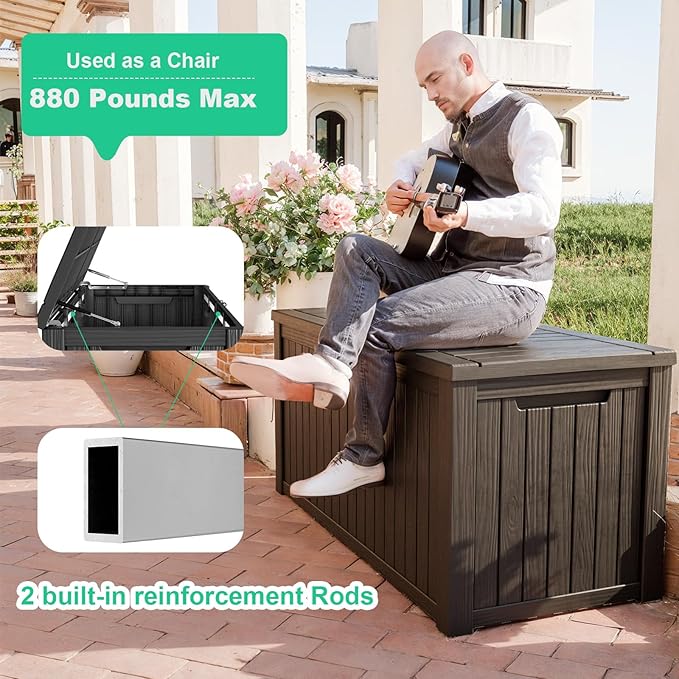 180 Gallon Outdoor Deck Box,Storage Lockable Waterproof Patio Furniture,Garden Tools,Cushions,Pool Accessories Outside Storage Resin Box(Black)-CasaMuseHome