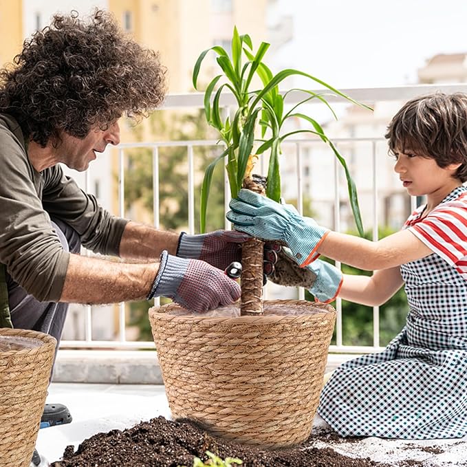 4 Pcs Large Premium Seagrass Planter Basket with Plastic Lining Natural Stylish Planter Baskets Indoor Outdoor Plants Woven Wicker Baskets for Plants Flower Pots Cover and Room Decor(10.2x7.5x7.5")-CasaMuseHome