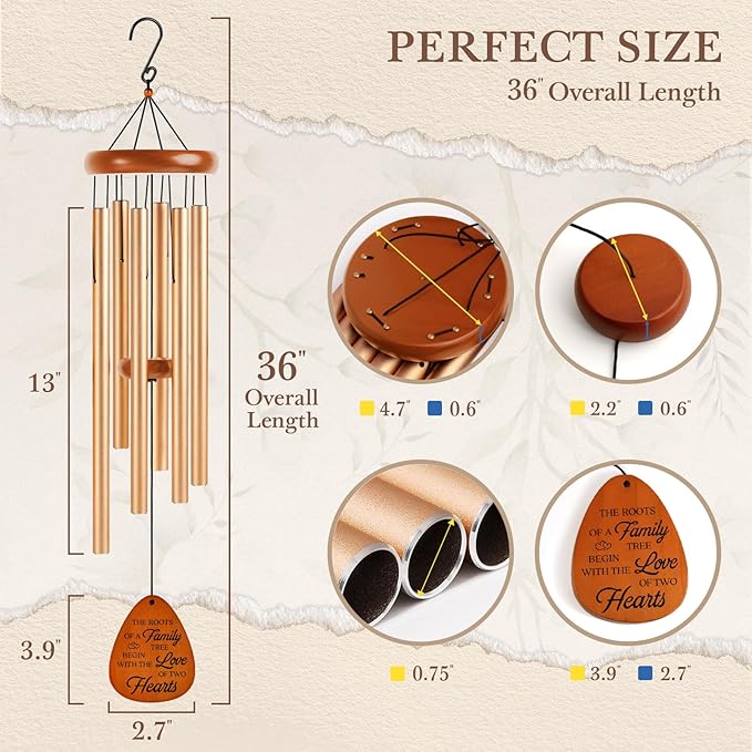 60th Wedding Anniversary Wind Chime, Happy 60th Anniversary Romantic Gifts for Couple, Parents, Wife, Husband, Friends, Diamond Anniversary's Keepsake Gifts Ideas-Large 36''-CasaMuseHome