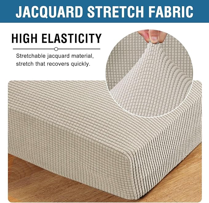 H.VERSAILTEX Super Stretch Individual Seat Cushion Covers Sofa Covers Couch Cushion Covers Slipcover Sets Thick Jacquard Textured Twill Fabric (1 Piece Chair Cushion Cover, Island Fossi)-CasaMuseHome