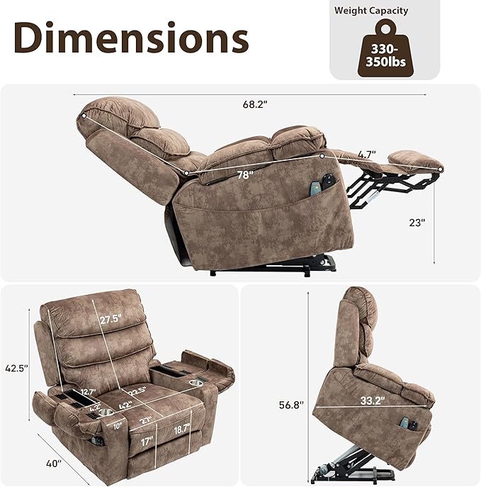 27in Extra Wide Power Lift Recliner Chair for Big Tall with Extended Footrest Heat Massage, Oversized Electric Lift Recliner Chairs for Adults Elderly Seniors, Arm Storage & Cup Holders-CasaMuseHome