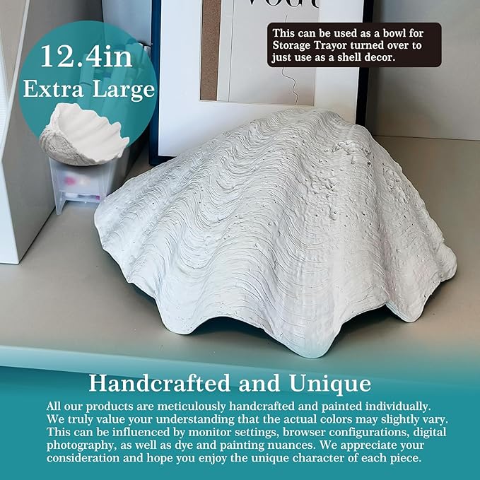 Accessoryway Extra Large Clam Shells Decorative Bowl-White Sea Shells Decorative Storage Bowls for Coastal Beach theme house table centerpiece decorations & Nautical decor for coffee table-12.4"-1PC-CasaMuseHome