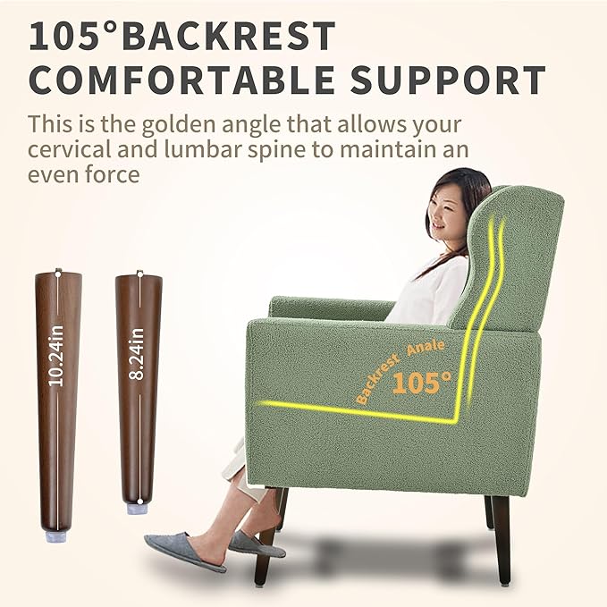 Accent Chair Set of 2, Upholstered Armchair with Pillow, Teddy Single Sofa Chair with Lounge Seat and Wood Legs for Living Room Small Spaces-CasaMuseHome