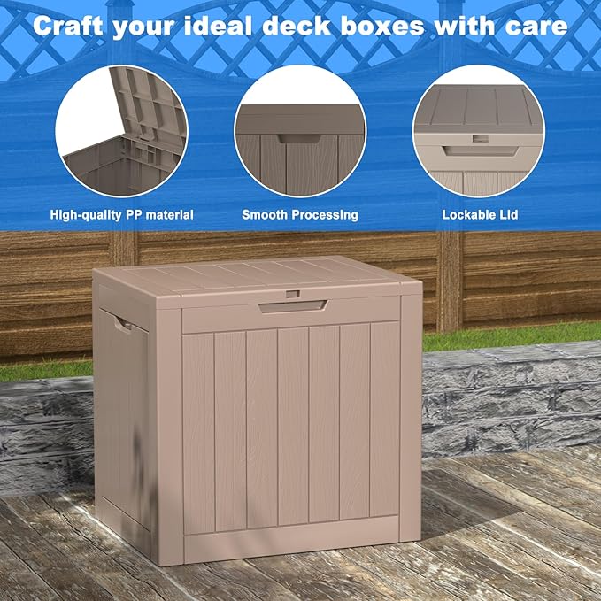 30 Gallon Outdoor Deck Box,Storage Lockable Waterproof Patio Furniture,Garden Tools,Cushions,Pool Accessories Outside Storage Resin Box(Grey)-CasaMuseHome