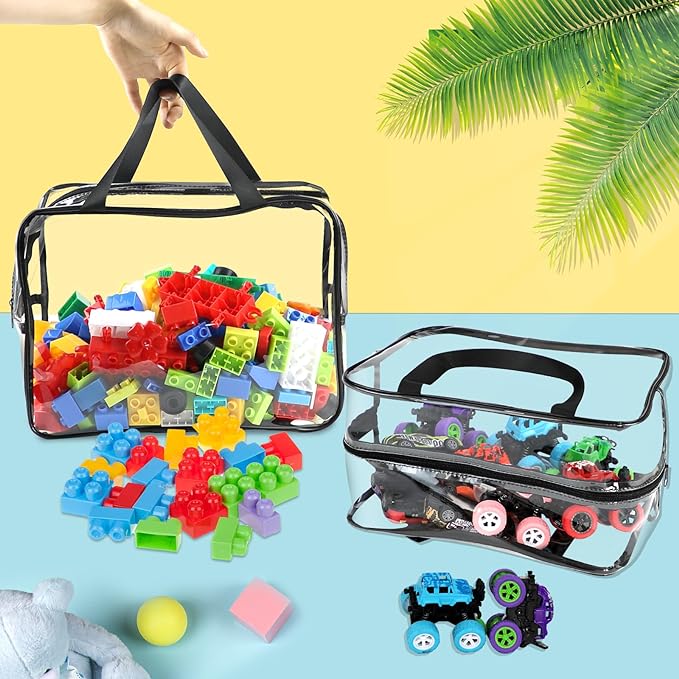 6 Packs Widen X-Large Toy Storage Bags 12.6×9.25×6.9In with Labels, Reusable Clear PVC Board Game Storage, Travel Waterproof Organizer Bags with Zipper for Building Blocks, Puzzle, Stuffed Animals-CasaMuseHome