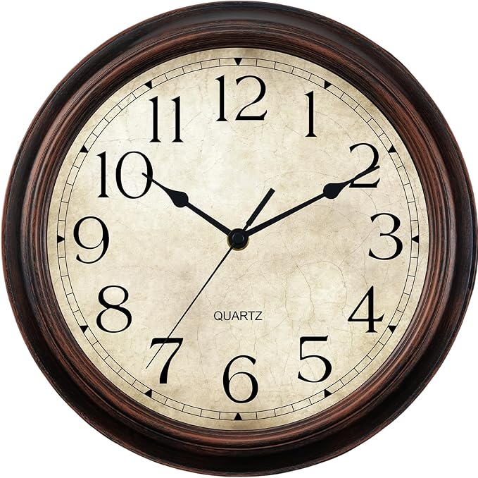 12 Inch Wall Clocks Battery Operated Silent Non-Ticking Analog Wall Clock Vintage Retro Rustic Style Decorative for Living Room Kitchen Home Office(Bronze)-CasaMuseHome