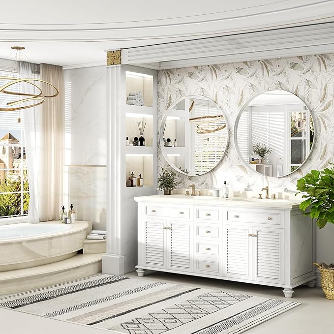 36 Inch Round Bathroom Mirror - Wall Mounted Circle Mirror with Metal Frame, Modern Mirror Suitable for Bathroom, Vanity, Entryway, Living Room, Wall Decor,Silver-CasaMuseHome