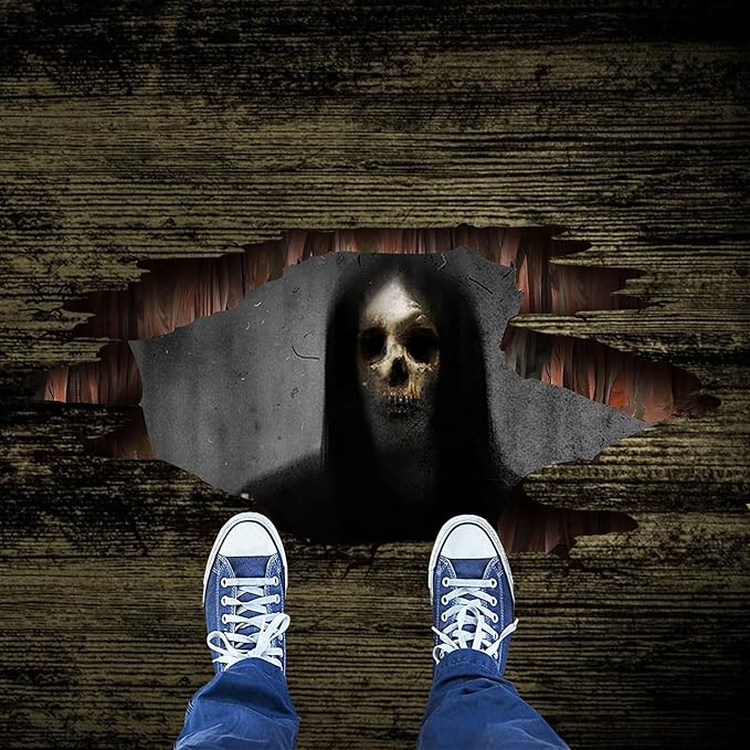 3D Halloween Wall Decals Scary Skeleton Halloween Wall Stickers, Spooky Long Hair Zombie Floor Decor Posters Decals Decorations for Living Room Bedroom Party Supplies-CasaMuseHome