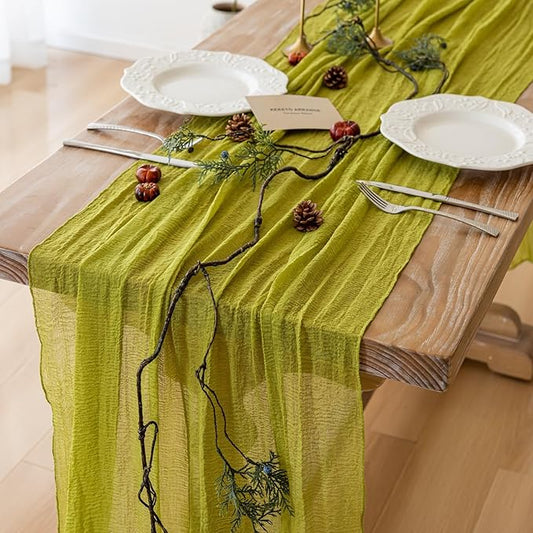 6pcs Moss Green Cheesecloth Table Runner Gauze 120 Inch 10 FT Rustic Boho Cheese Cloth Runner for Wedding Baby Shower Bridal Shower Birthday Party Long Sheer Home Decorations-CasaMuseHome