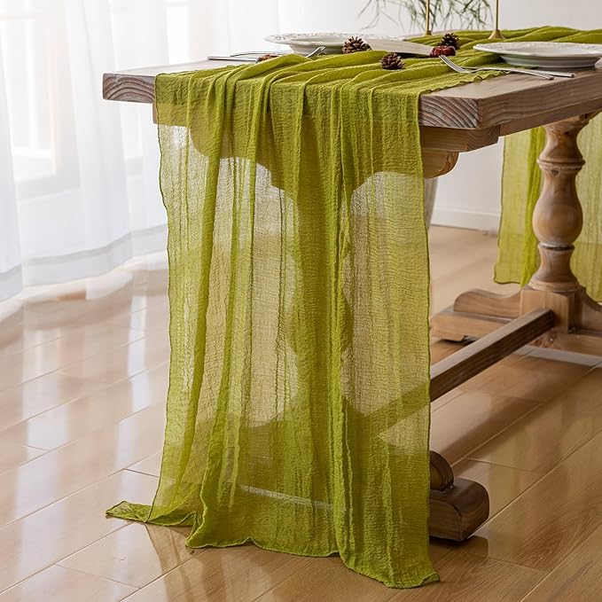 6pcs Moss Green Cheesecloth Table Runner Gauze 120 Inch 10 FT Rustic Boho Cheese Cloth Runner for Wedding Baby Shower Bridal Shower Birthday Party Long Sheer Home Decorations-CasaMuseHome